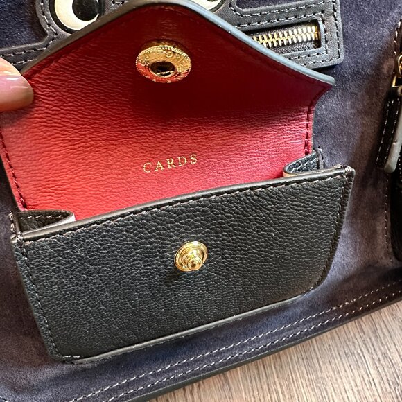 Anya Hindmarch Multi-Pocket Satchel Shoulder Bag – Navy Suede with Frog Eyes 👀 - Picture 10 of 12